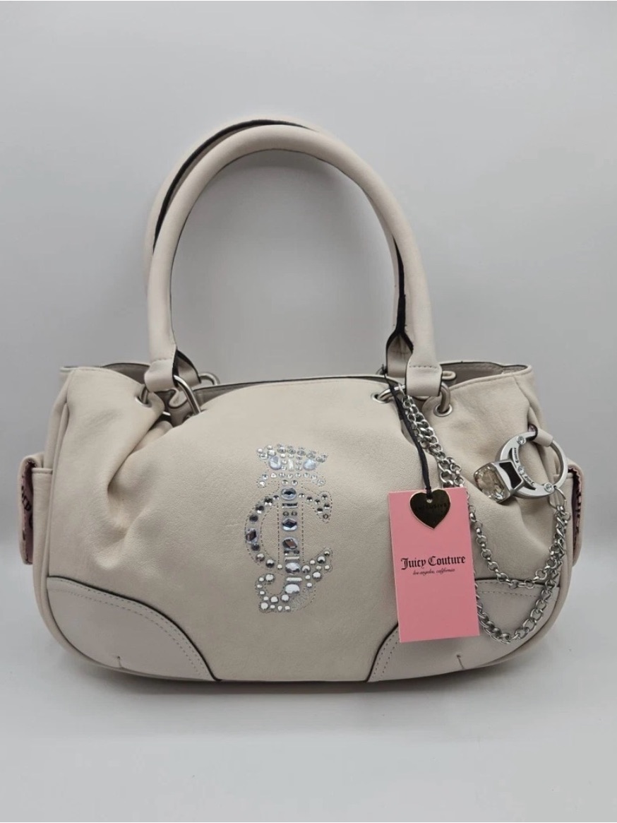 Juicy Couture Cream Crystal-Embellished Shoulder Bag With Charm